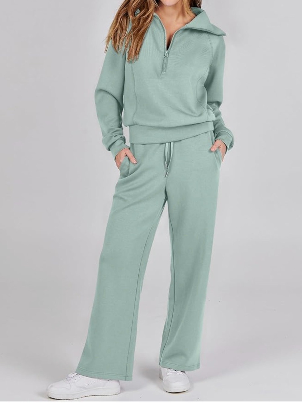 Anrabess Women's Pea Green Wide-Leg Lounge Set - Size M (052) - Picture 3 of 5